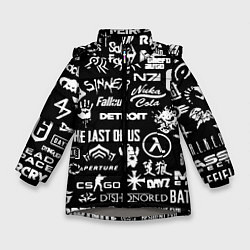 Зимняя куртка для девочки Логотипы игр чёрно белый стиль