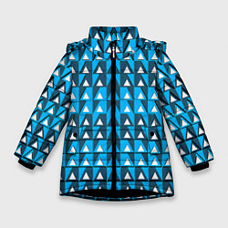 Куртка зимняя для девочки Узор из треугольников синий, цвет: 3D-черный