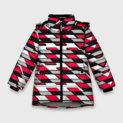 Зимняя куртка для девочки Красные четырёхугольники на белом фоне