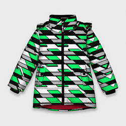Куртка зимняя для девочки Зелёные четырёхугольники на белом фоне, цвет: 3D-красный