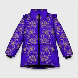 Куртка зимняя для девочки Контурные цветы на фиолетовом фоне, цвет: 3D-черный