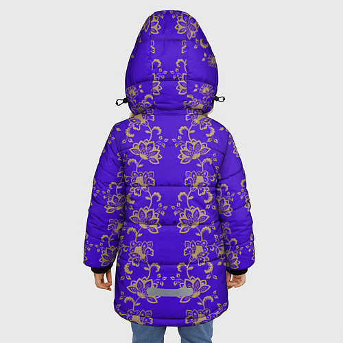 Зимняя куртка для девочки Контурные цветы на фиолетовом фоне / 3D-Светло-серый – фото 4