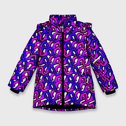 Зимняя куртка для девочки Фиолетовый узор и чёрная обводка
