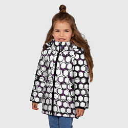 Куртка зимняя для девочки Киберпанк узор из шестиугольников розовый, цвет: 3D-черный — фото 2