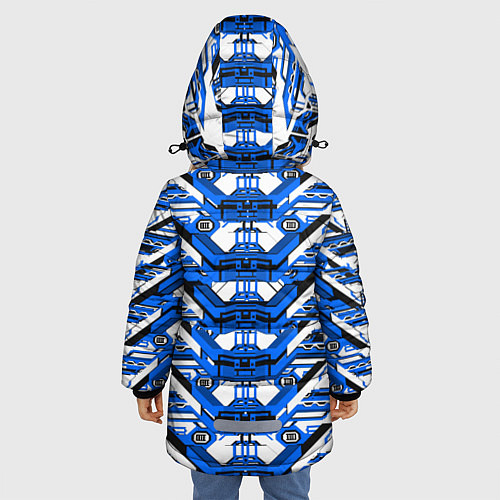 Зимняя куртка для девочки Сине-белая техно броня / 3D-Черный – фото 4