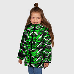Куртка зимняя для девочки Зелёно-белая техно броня, цвет: 3D-черный — фото 2
