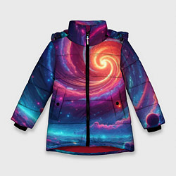 Зимняя куртка для девочки Яркая неоновая галактика - нейросеть