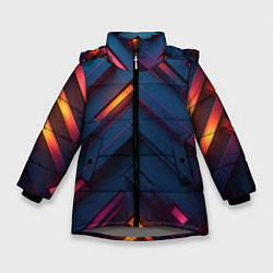 Куртка зимняя для девочки Неоновый узор стальные раскалённые пластины, цвет: 3D-светло-серый