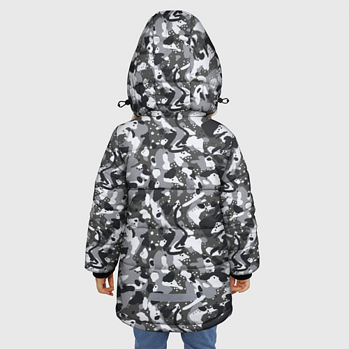 Зимняя куртка для девочки Пиксельный камуфляж серого цвета / 3D-Черный – фото 4