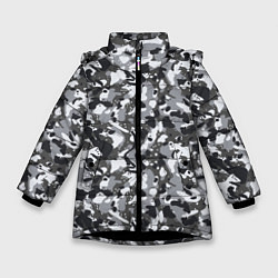 Куртка зимняя для девочки Пиксельный камуфляж серого цвета, цвет: 3D-черный