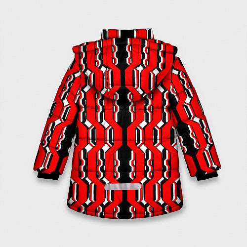 Зимняя куртка для девочки Красные и белые техно линии / 3D-Светло-серый – фото 2