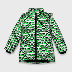 Зимняя куртка для девочки Зелёно-белый узор на чёрном фоне