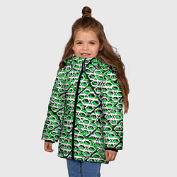 Куртка зимняя для девочки Зелёно-белый узор на чёрном фоне, цвет: 3D-светло-серый — фото 2