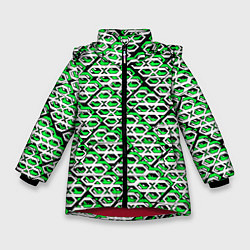 Зимняя куртка для девочки Зелёно-белый узор на чёрном фоне