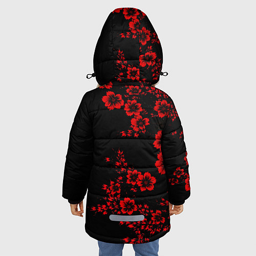 Зимняя куртка для девочки Клеймо жертвы из аниме Берсерк - красные цветы / 3D-Черный – фото 4