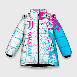 Куртка зимняя для девочки Juventus neon gradient style по-вертикали, цвет: 3D-черный