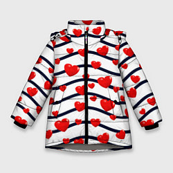 Куртка зимняя для девочки Сердца на линиях, цвет: 3D-светло-серый