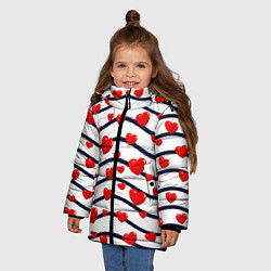 Куртка зимняя для девочки Сердца на линиях, цвет: 3D-красный — фото 2