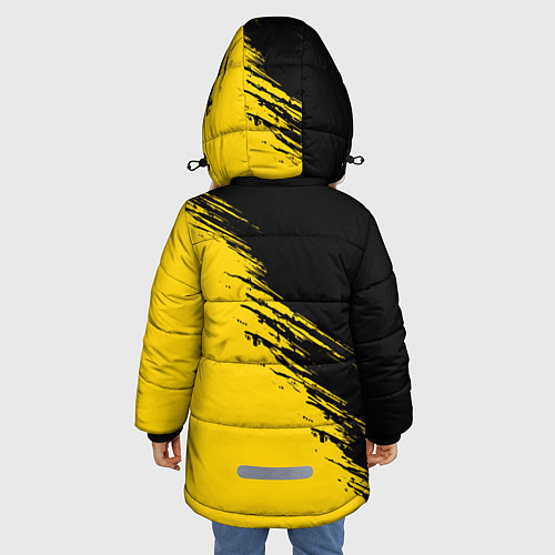 Зимняя куртка для девочки Черные штрихи на желтом фоне / 3D-Черный – фото 4