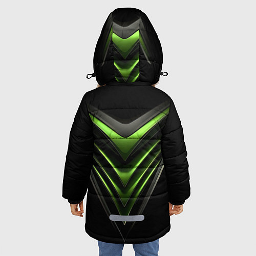 Зимняя куртка для девочки Яркая геометрическая зеленая неоновая абстракция н / 3D-Черный – фото 4