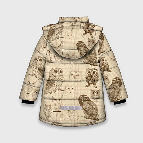 Зимняя куртка для девочки Эскизы сов тетрадный лист в клетку / 3D-Светло-серый – фото 2