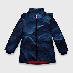 Куртка зимняя для девочки Синие глубокие абстрактные волны, цвет: 3D-красный