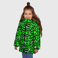 Куртка зимняя для девочки Агрессивный зелёный паттерн, цвет: 3D-красный — фото 2