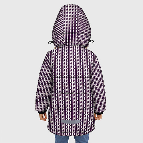 Зимняя куртка для девочки Тёмно-красный полосы узоры / 3D-Черный – фото 4