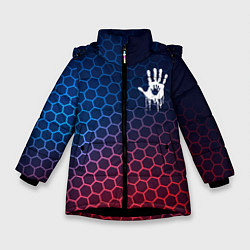Куртка зимняя для девочки Death Stranding неоновые соты, цвет: 3D-черный
