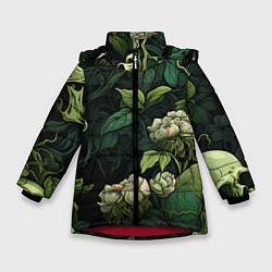 Куртка зимняя для девочки Черепа в поле цветов, цвет: 3D-красный