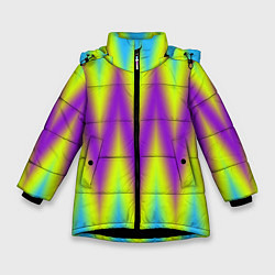 Куртка зимняя для девочки Неоновые зигзаги, цвет: 3D-черный