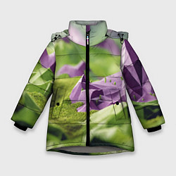 Куртка зимняя для девочки Геометрический пейзаж фиолетовый и зеленый, цвет: 3D-светло-серый