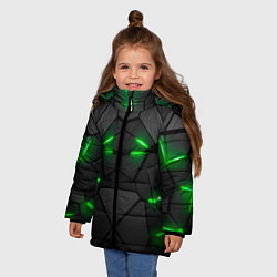 Куртка зимняя для девочки Броня в стиле киберпанка в виде плит, цвет: 3D-черный — фото 2
