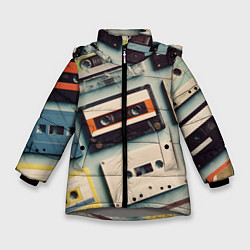 Куртка зимняя для девочки Ретро аудио кассеты, цвет: 3D-светло-серый