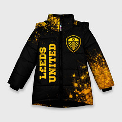 Куртка зимняя для девочки Leeds United - gold gradient вертикально, цвет: 3D-черный