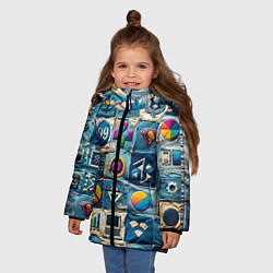 Куртка зимняя для девочки Пэчворк деним из девяностых, цвет: 3D-красный — фото 2