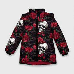 Зимняя куртка для девочки Черепа с алыми розами