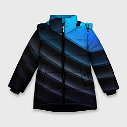 Куртка зимняя для девочки Геометрическая синяя абстракция на черном фоне мин, цвет: 3D-черный