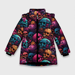 Зимняя куртка для девочки Поле яркий черепов и цветов
