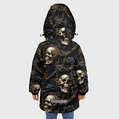 Зимняя куртка для девочки Прикованные золотой цепью черепа / 3D-Черный – фото 4