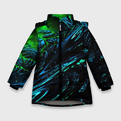Зимняя куртка для девочки Яркая зеленая краска на темной абстракции