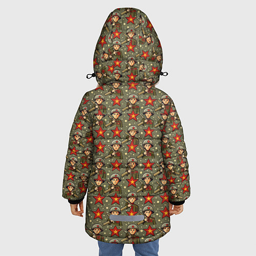 Зимняя куртка для девочки 9 мая солдаты паттерн / 3D-Черный – фото 4