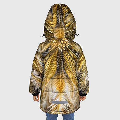 Зимняя куртка для девочки Декоративные перья - симметрия / 3D-Черный – фото 4