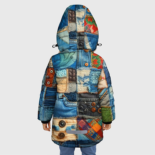 Зимняя куртка для девочки Vanguard denim patchwork - ai art / 3D-Красный – фото 4