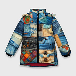 Куртка зимняя для девочки Vanguard denim patchwork - ai art, цвет: 3D-красный