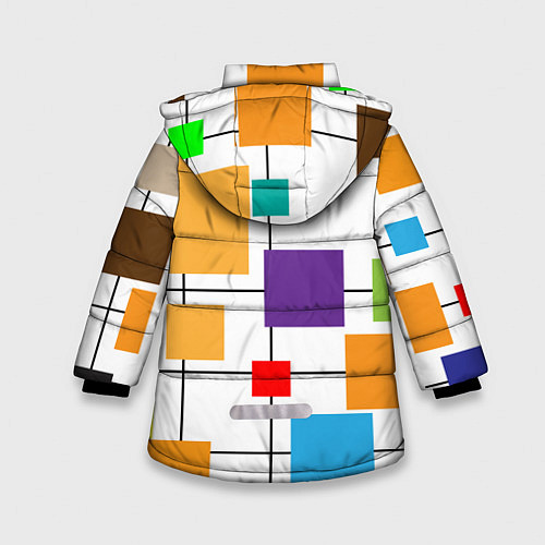 Зимняя куртка для девочки Разноцветные квадраты паттерны / 3D-Светло-серый – фото 2