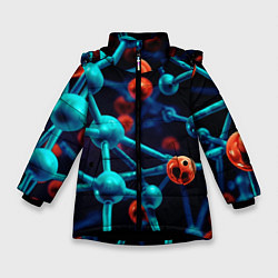 Куртка зимняя для девочки Молекулы под микроскопом, цвет: 3D-черный