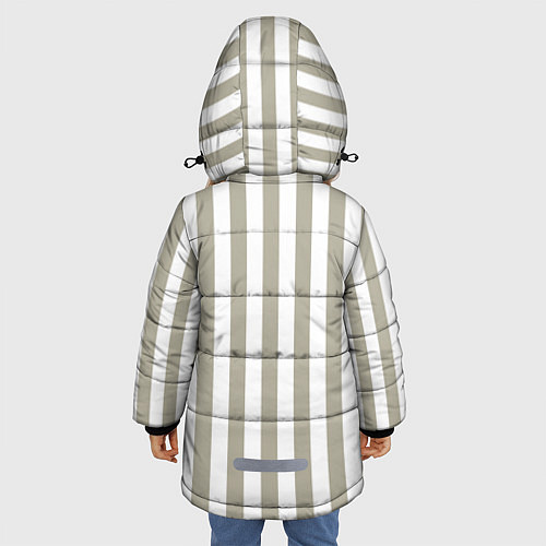 Зимняя куртка для девочки Бежевый в широкую полоску / 3D-Черный – фото 4