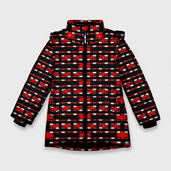 Куртка зимняя для девочки Красные и белые кирпичики на чёрном фоне, цвет: 3D-черный
