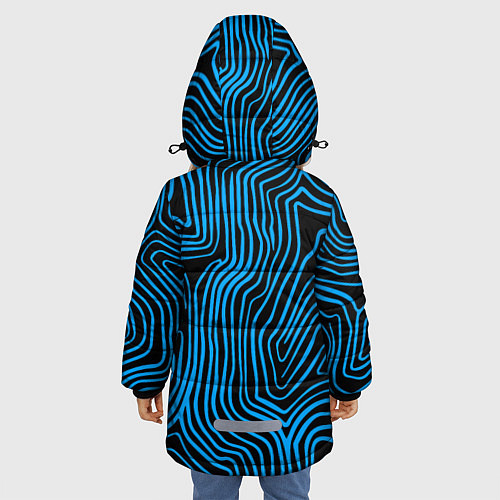 Зимняя куртка для девочки Синие линии узор / 3D-Черный – фото 4
